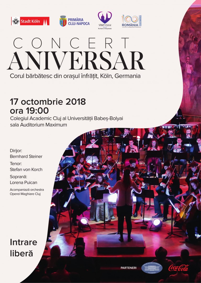 17 octombrie 2018 – Concert aniversar la Cluj-Napoca – 175 de ani de la înființarea corului bărbătesc din orașul înfrățit Köln