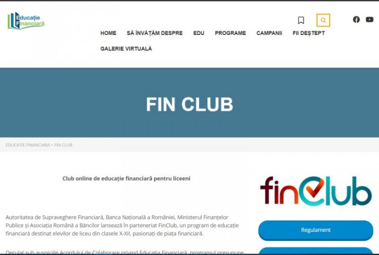 FinClub -club online de educație financiară pentru liceeni.