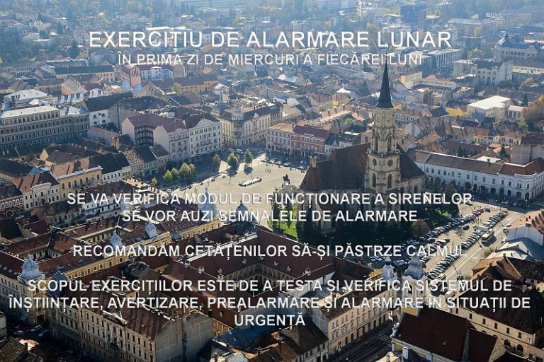 Primăria Cluj-Napoca anunță exercțiu de alarmare publică – miercuri, orele 10.00-11.00