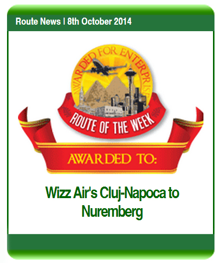 Zborul Cluj-Nuremberg a câştigat premiul “Ruta săptămânii” (Route of the Week)
