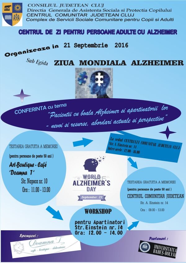 Zilele Mondiale Alzheimer marcate prin manifestări specifice