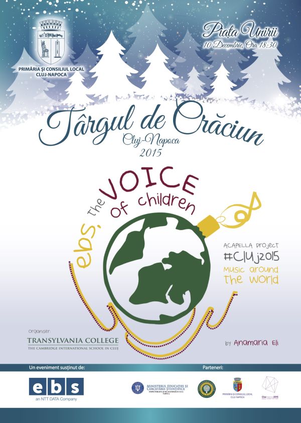 Peste 1.200 de copii din Cluj-Napoca și alte alte nouă țări vor cânta în sincron live un  colind a capella pe cinci voci în cea de a zecea zi a Târgului de Crăciun din Cluj-Napoca