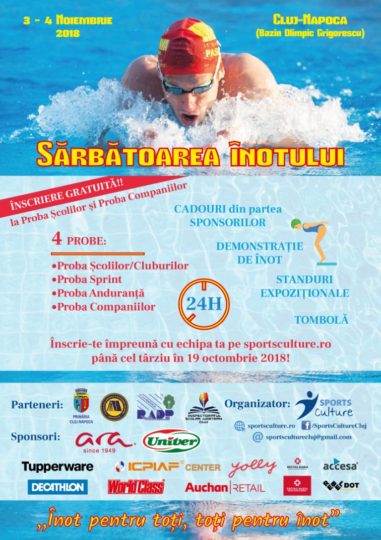 “Toți pentru înot și înot pentru toți!” – deviza care spune tot despre Sărbătoarea înotului  organizată la Cluj-Napoca în perioada 3 – 4 noiembrie 2018