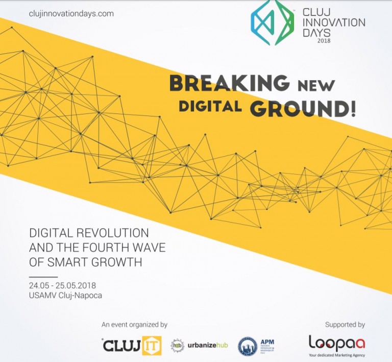 Cluj IT Cluster organizează cea de-a 5-a ediţie a evenimentului Cluj Innovation Days – “Breaking New Digital Ground!”, în parteneriat cu Urbanize Hub, APM Cluj, CNIPMMR şi Agenţia de Marketing Loopaa