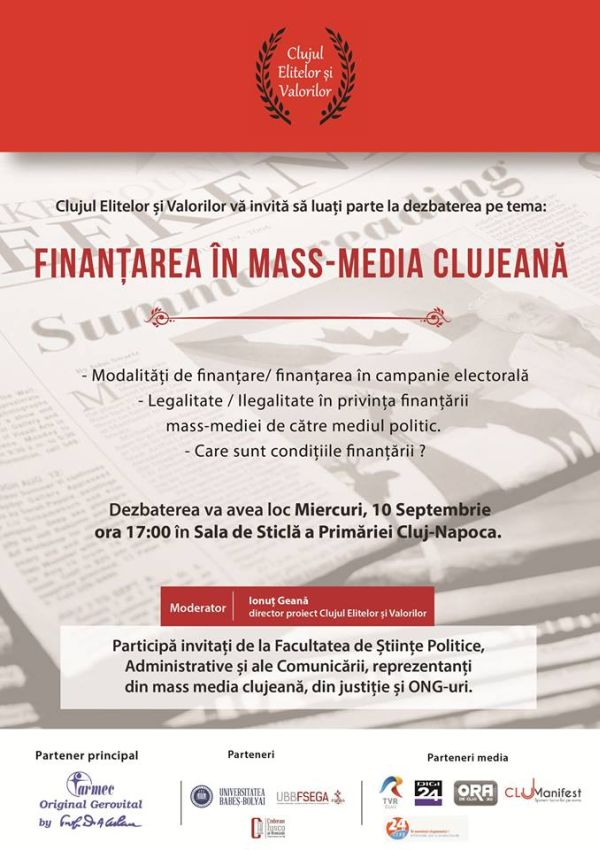 Totul despre finanţarea în mass-media- dezbatere Clujul Elitelor şi Valorilor
