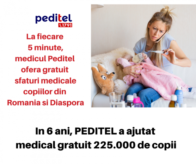 In 2019, medicii PEDITEL 1791 au oferit asistenta medicala pediatrica, gratuit, non  stop prin telefon pentru 65.511 copii din Romania si Diaspora.