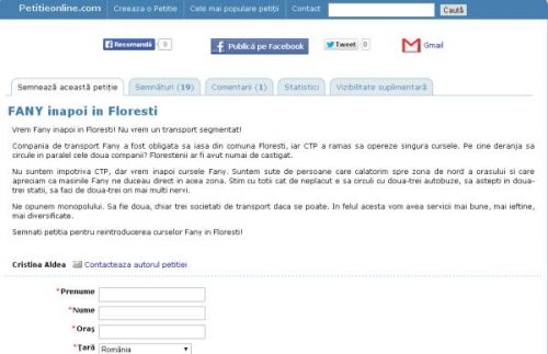 Fany, petiție, Cluj24h, știri Florești, CTP